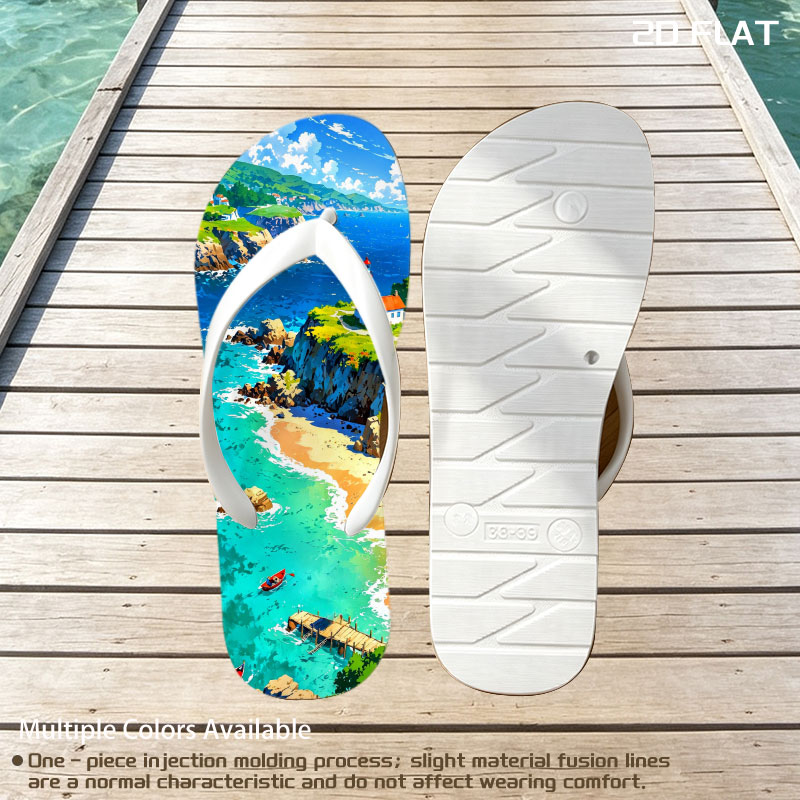 Coastal Lighthouse and Turquoise Bay with Boats -  flip-flops