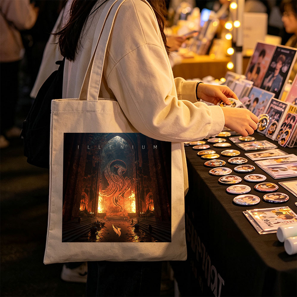 Illenium Cathedral of Fire and Flames with a Serpentine Dragon in the Center - Canvas tote bags