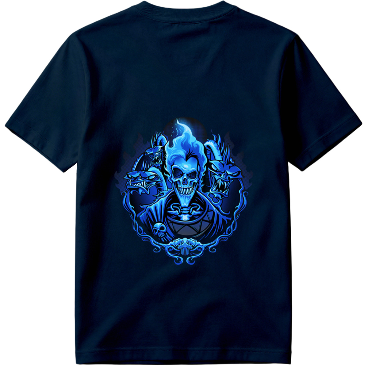 Blue Flame Skull with Demonic Creatures - Tee