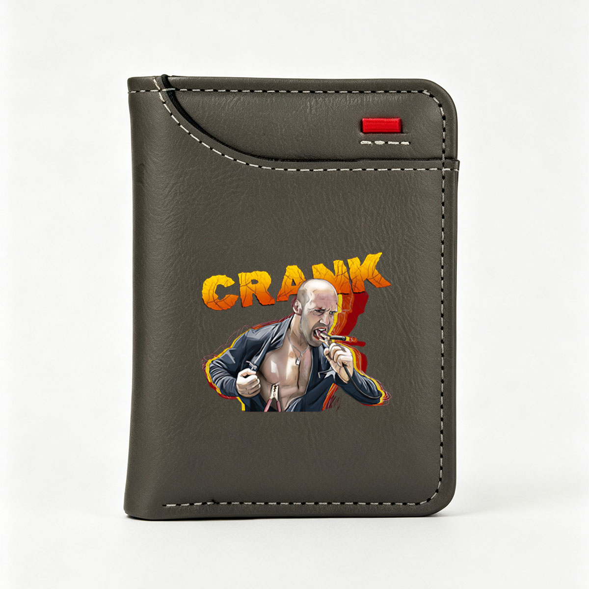 Crank: Jason Statham as Chev Chelios, Action Hero with Electric Wire in Mouth - Vertical Style Wallet