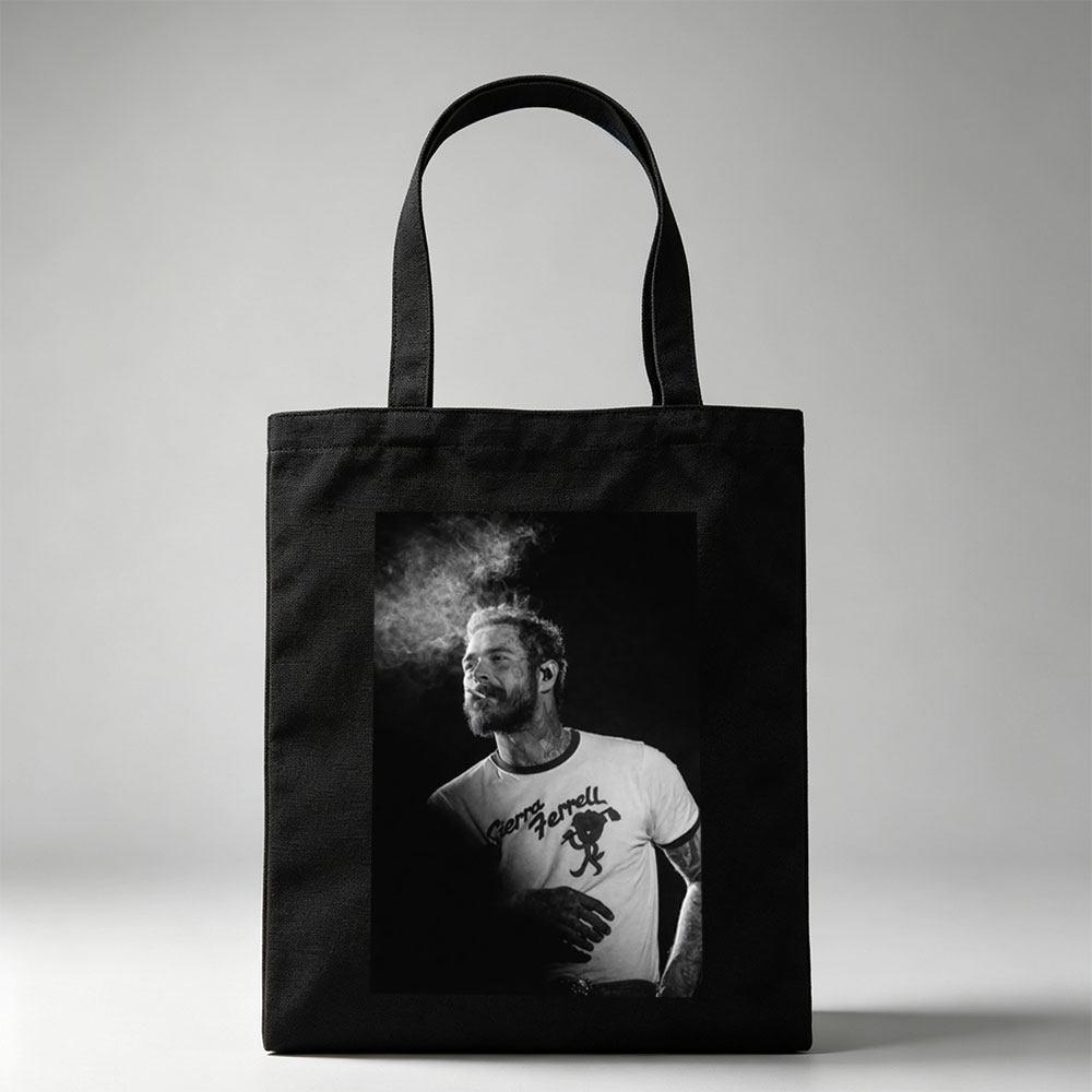 Ryan Tedder Smoking Cigarette on Stage in Black and White Photo - Canvas tote bags