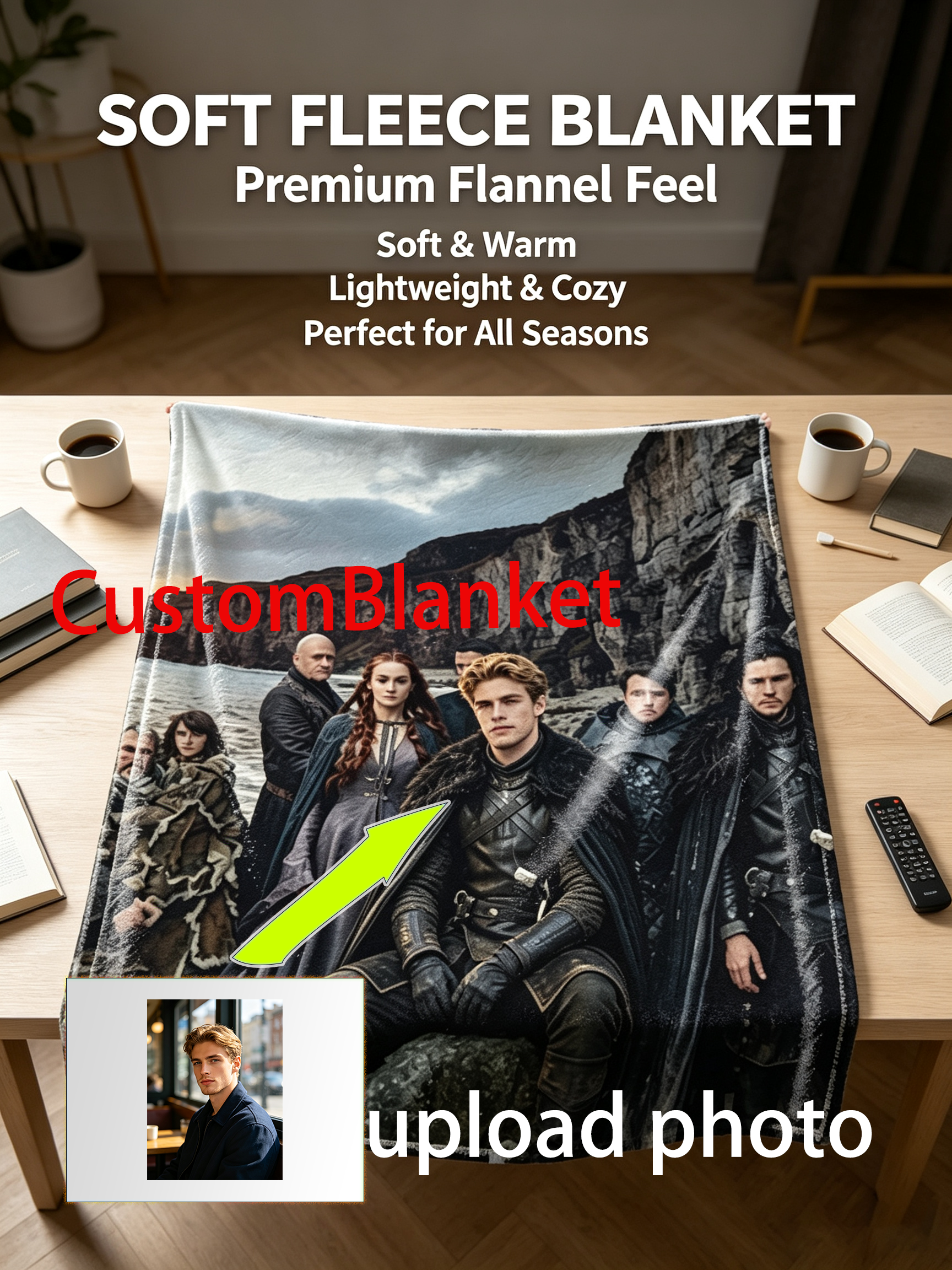 Custom Face Blanket Game of Thrones Characters Flannel Blanket Cozy Living Room Sofa Gift for Fans Collectors