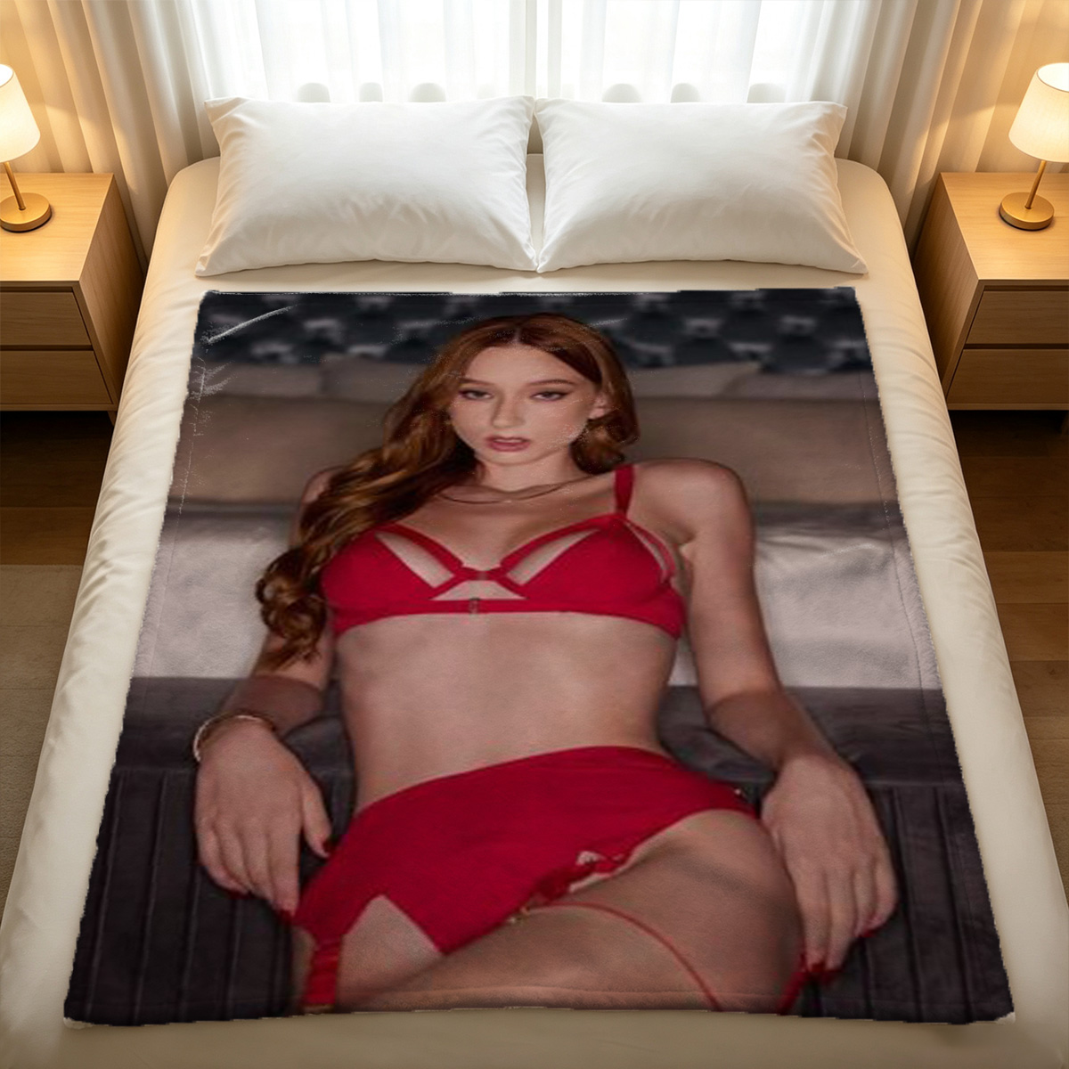 Nude Blonde Squatting on Stool from Behind - Blanket