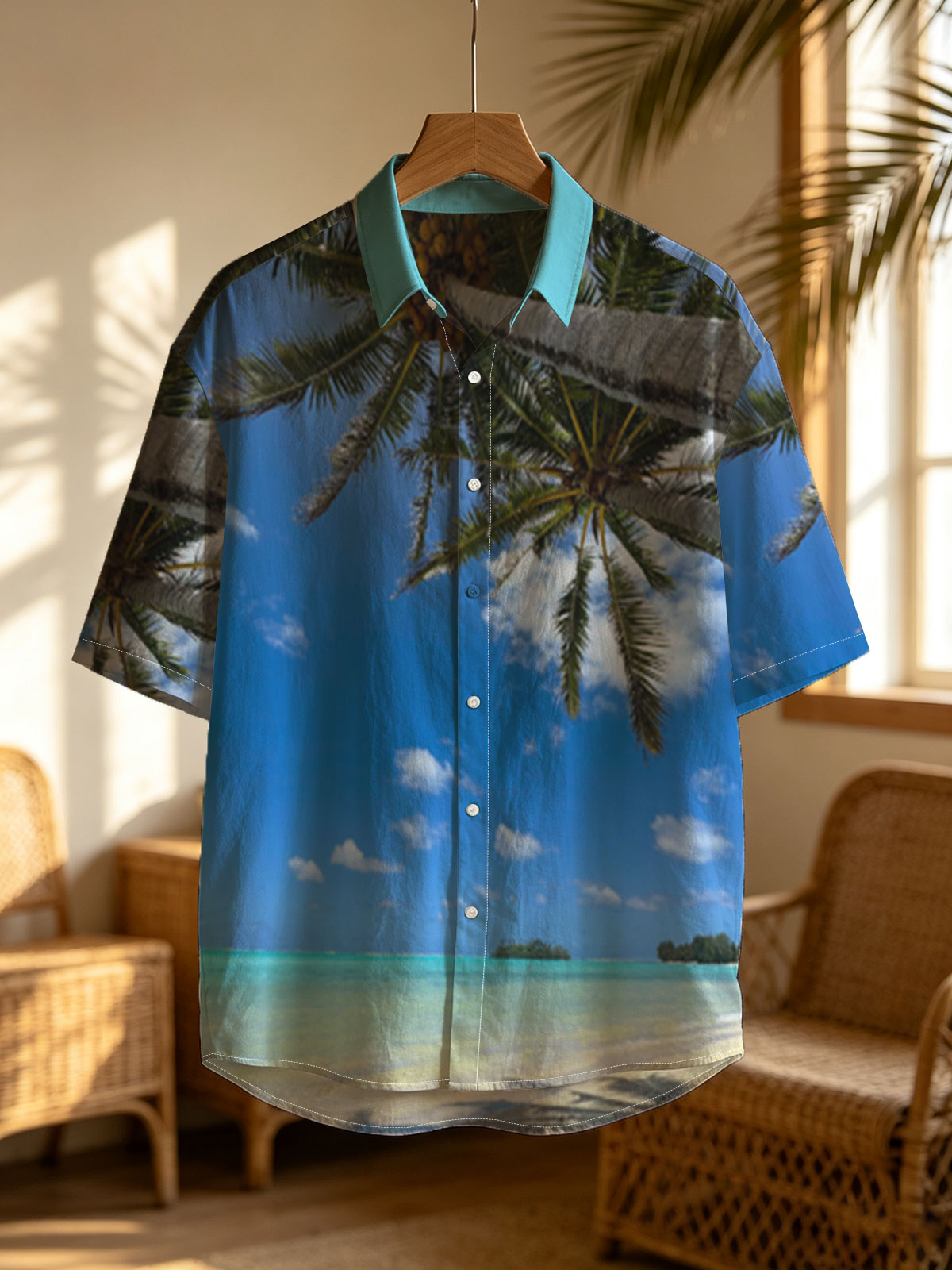 Tropical beach with palm trees and clear blue water -  Shirt