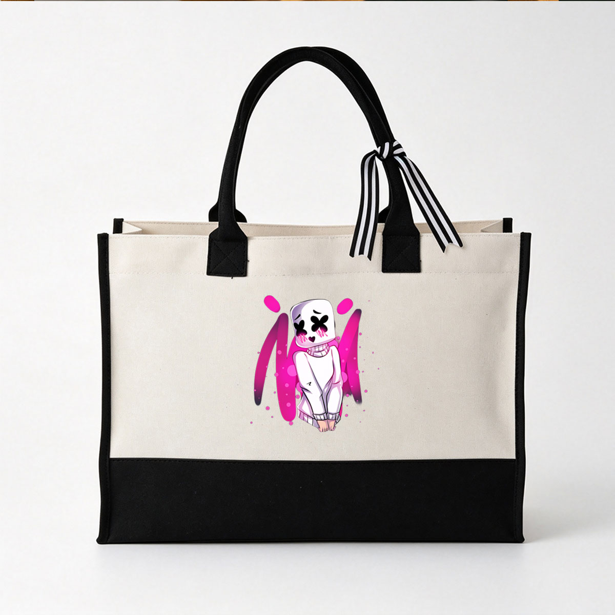 Marshmello in Pink Vibes Artwork - Canvas patchwork gift tote bag