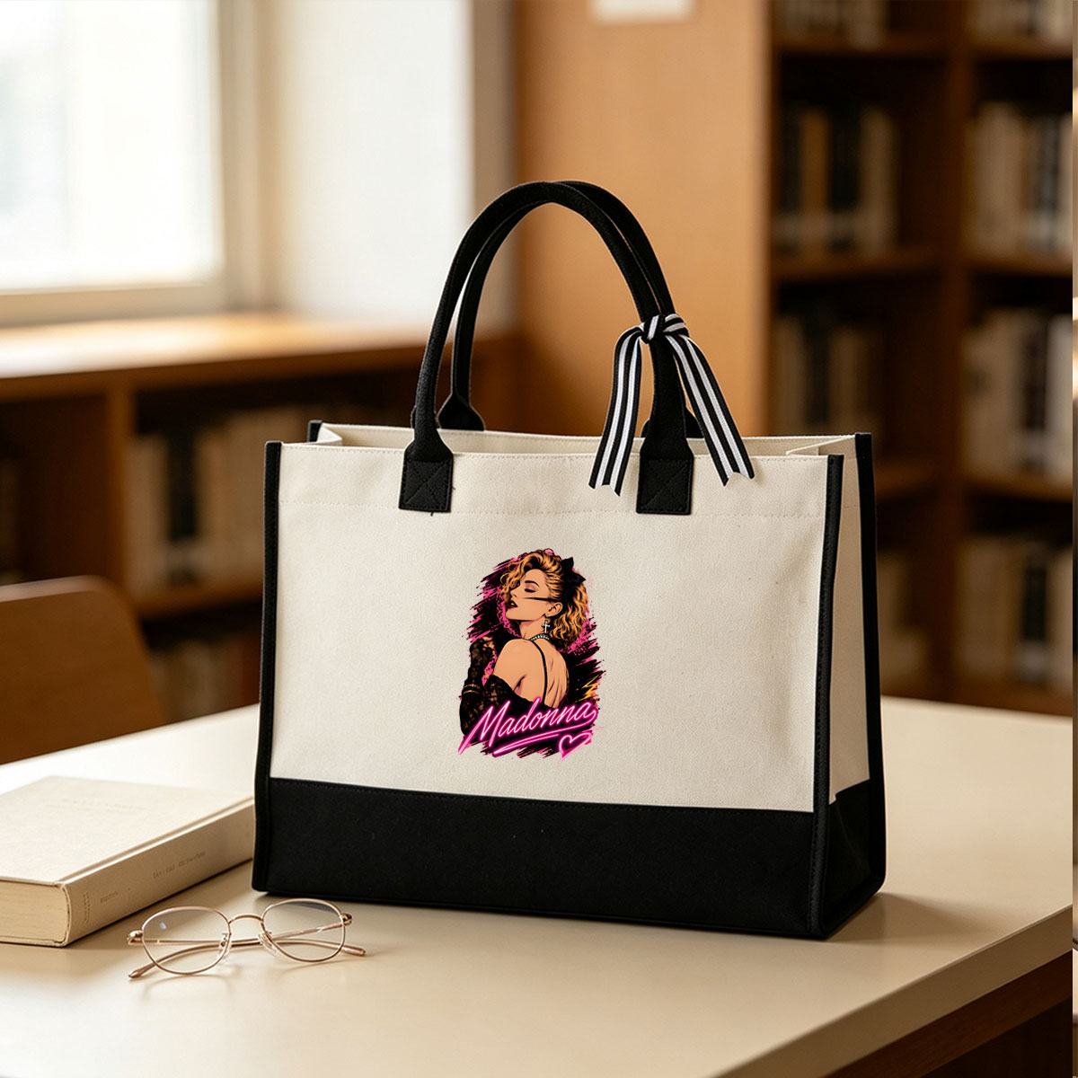 Madonna: Iconic Pop Star in Glamorous Pose - Canvas patchwork gift tote bag
