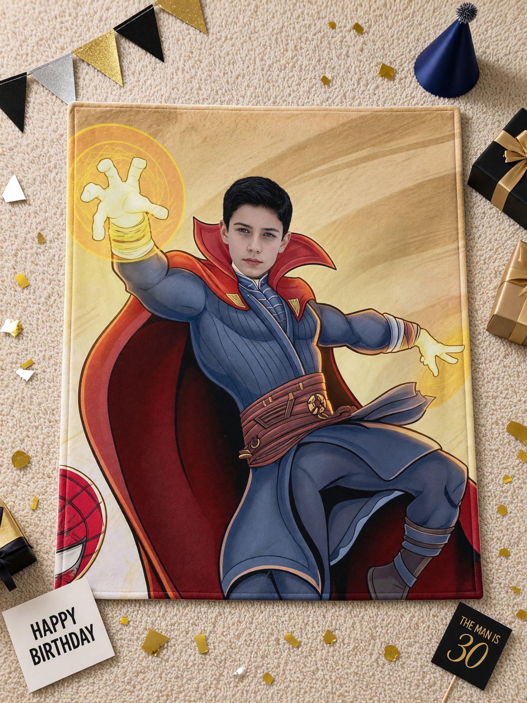 Custom Face Blanket Personalized Superhero Sorcerer Flannel Throw Ultra-Soft Anti-Pilling Cozy Gift for Kids and Adults