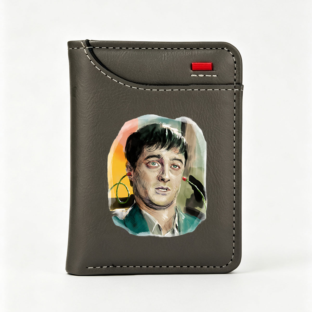 Man with Green Eyes and Earphones, Artistic Portrait - Vertical Style Wallet