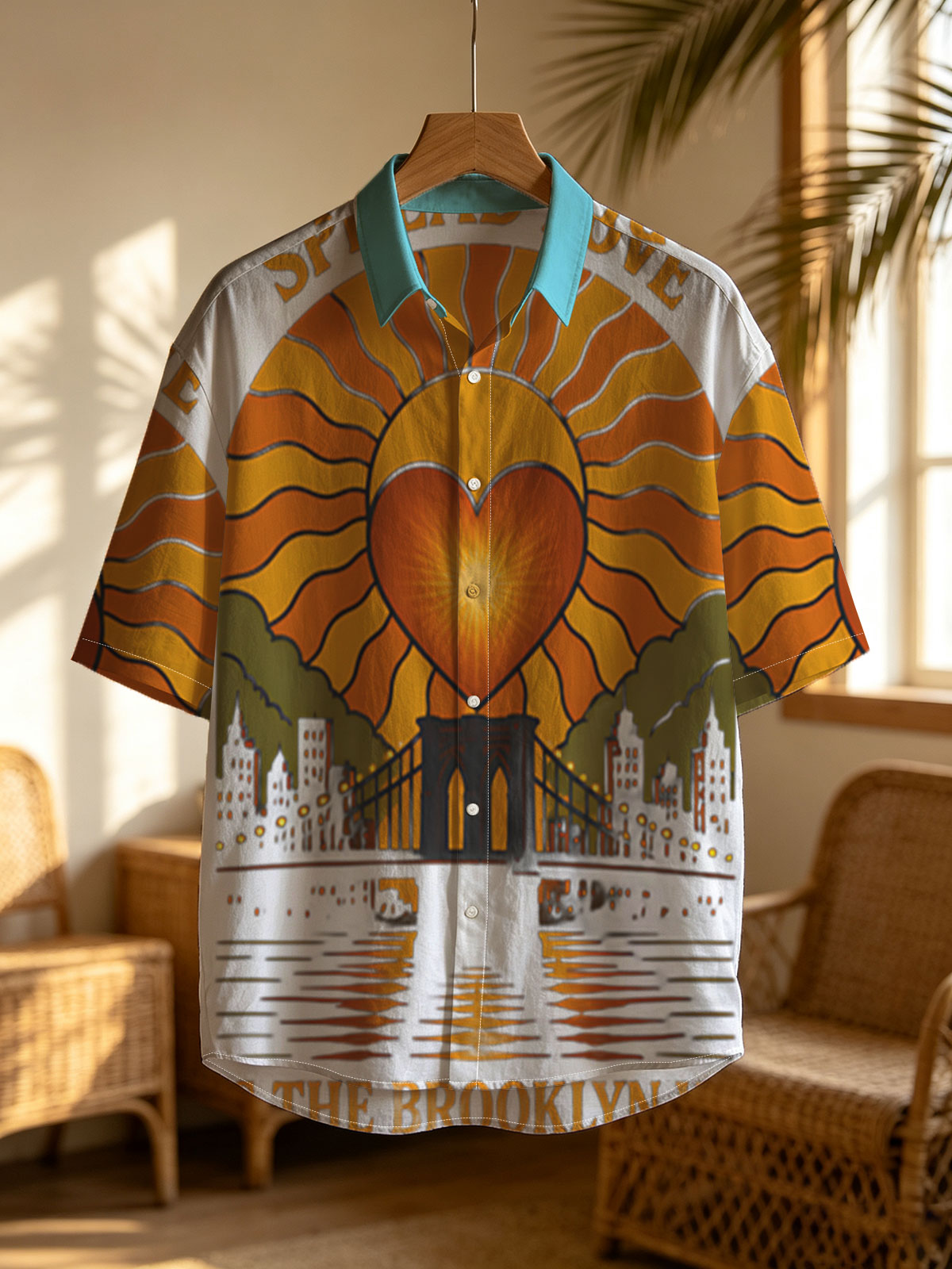 Spread Love: It's the Brooklyn Way - Heart Sun Over Bridge Cityscape -  Shirt