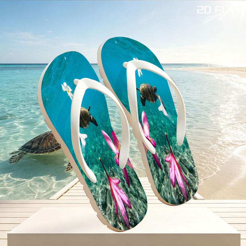 Sea Turtle Swimming Among Floating Flowers Underwater -  flip-flops