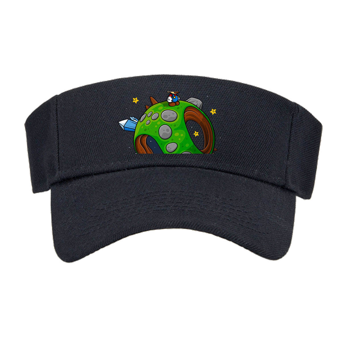 Mario on a Green Planet in Space with Stars and 