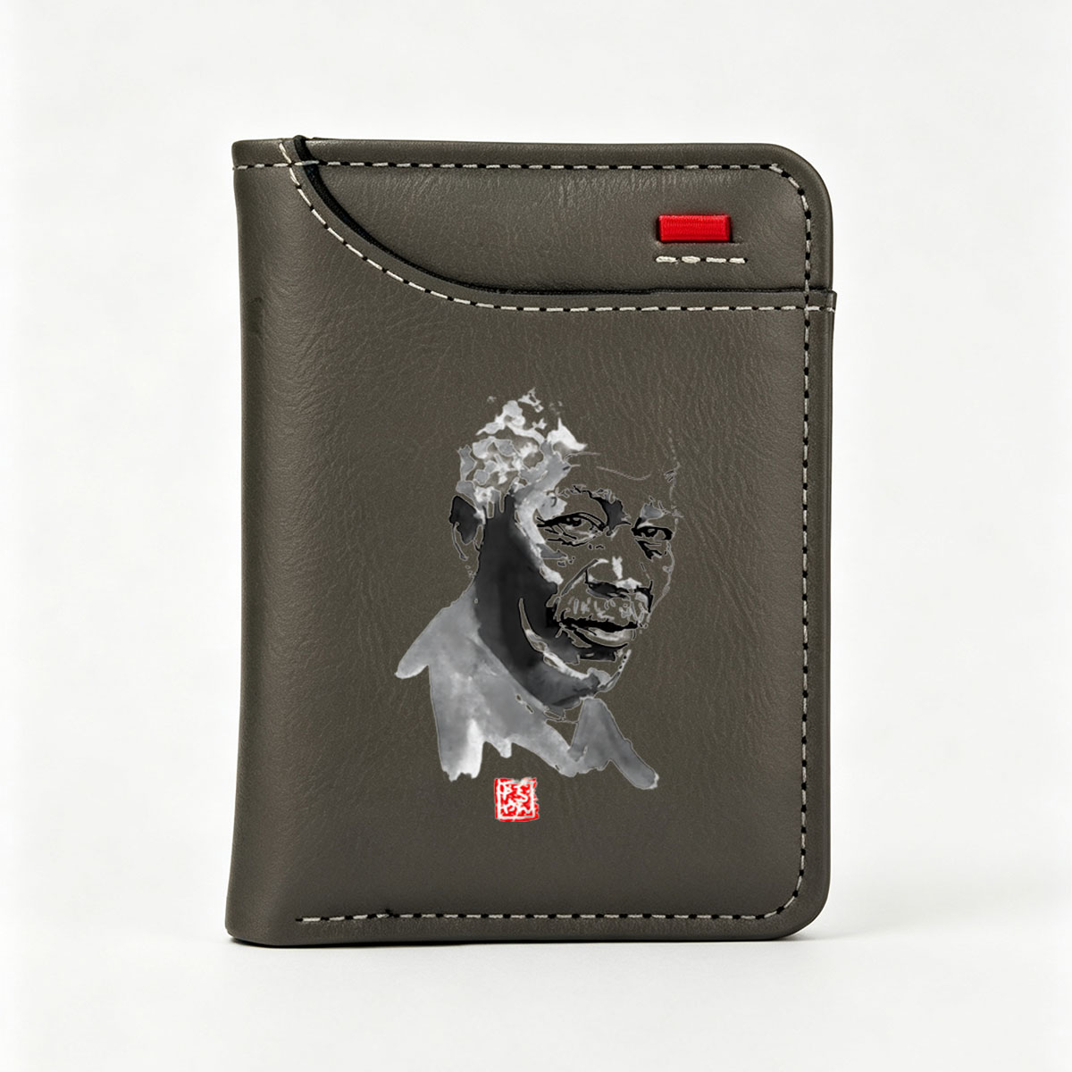 Abstract Portrait of a Man with Ink Blot Style and Red Seal - Vertical Style Wallet