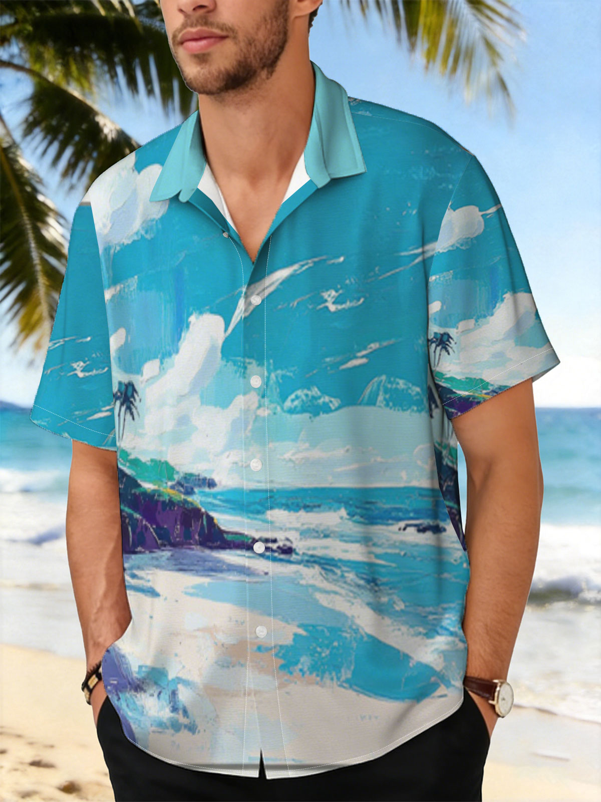 Tropical Beach with Palm Trees and Blue Sky -  Shirt
