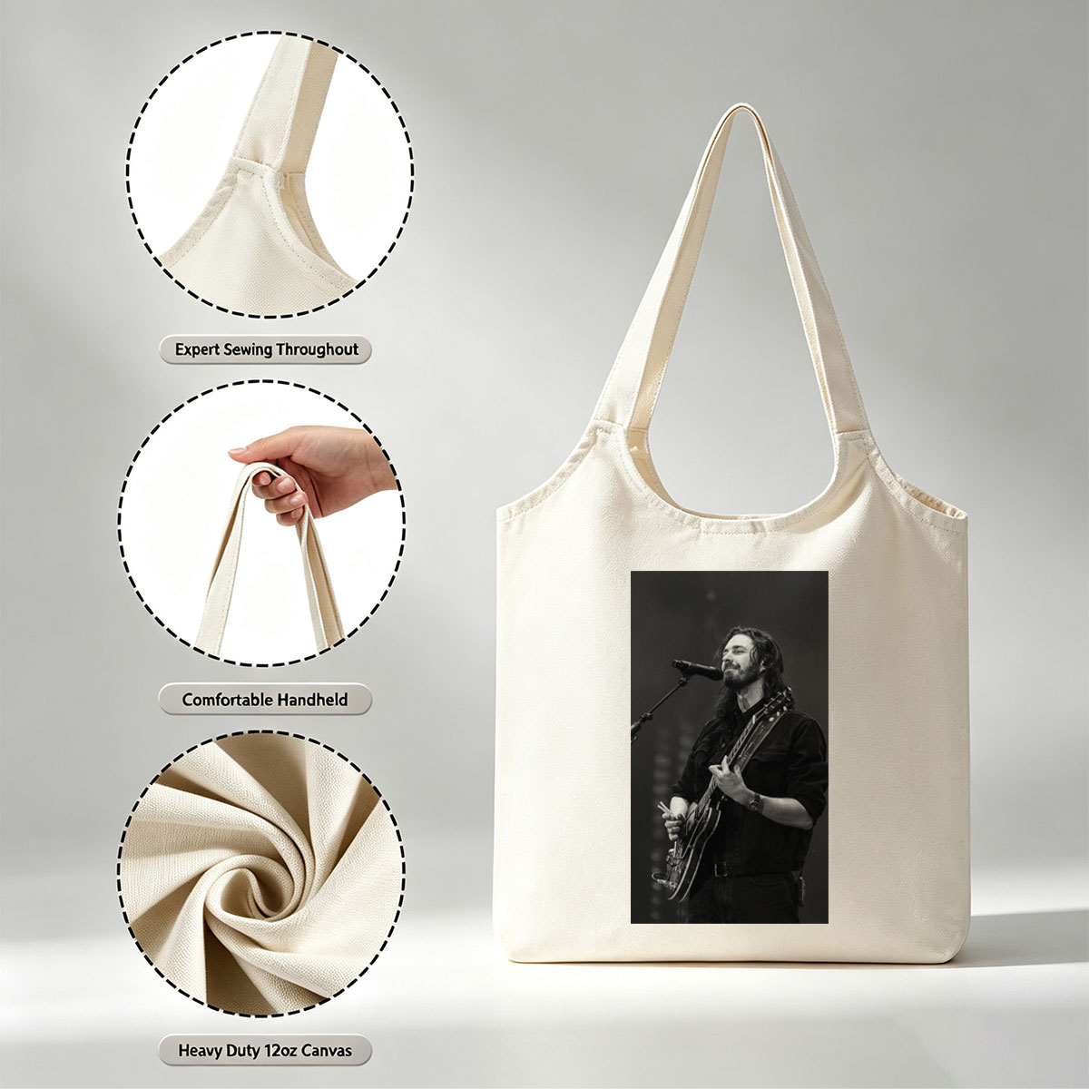 Hozier Performing Live on Stage with Electric Guitar and Microphone - Canvas shoulder bags/