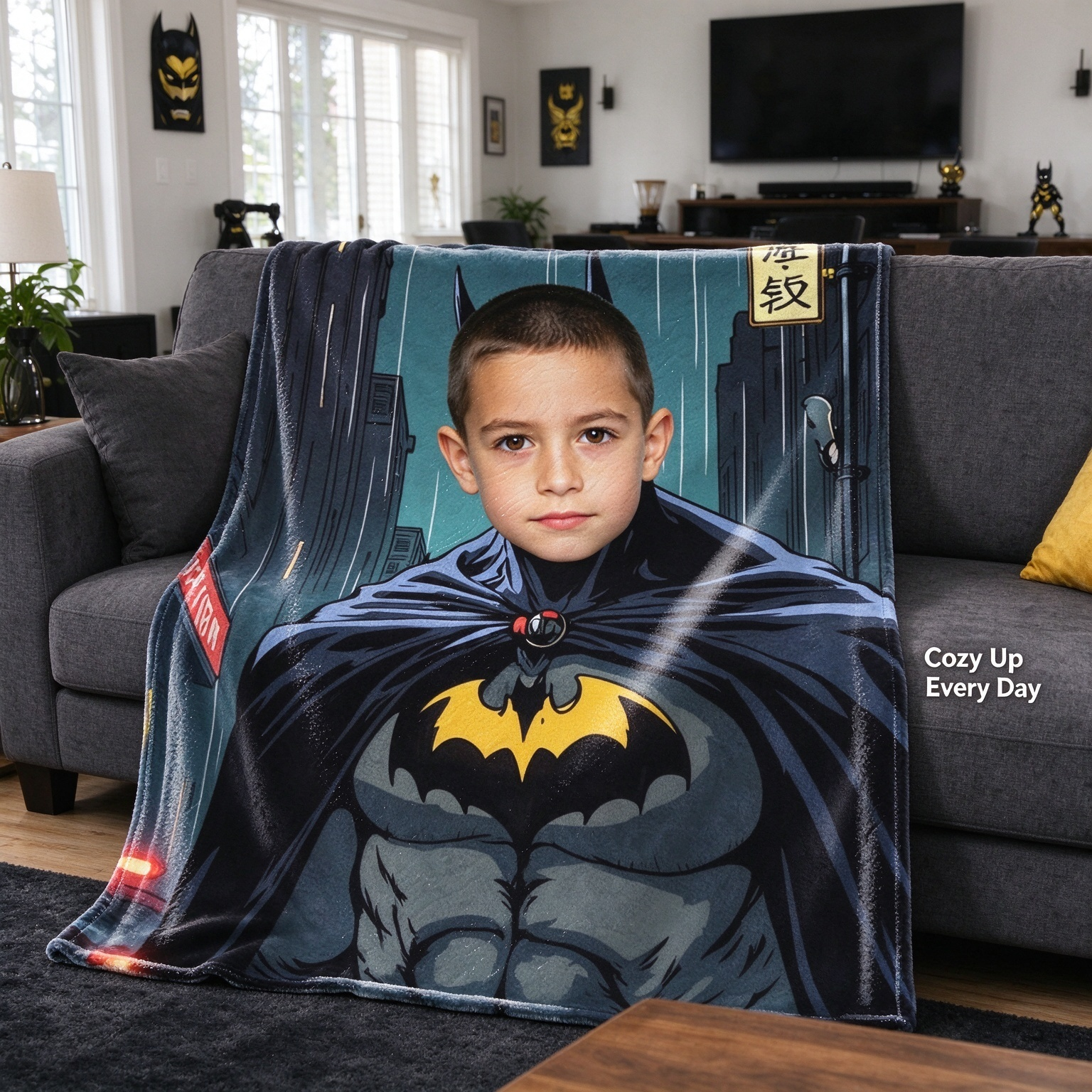 Custom Face Superhero Photo Blanket Personalized Comic Character Flannel Throw Blanket for Bed Couch Sofa Cozy Birthday