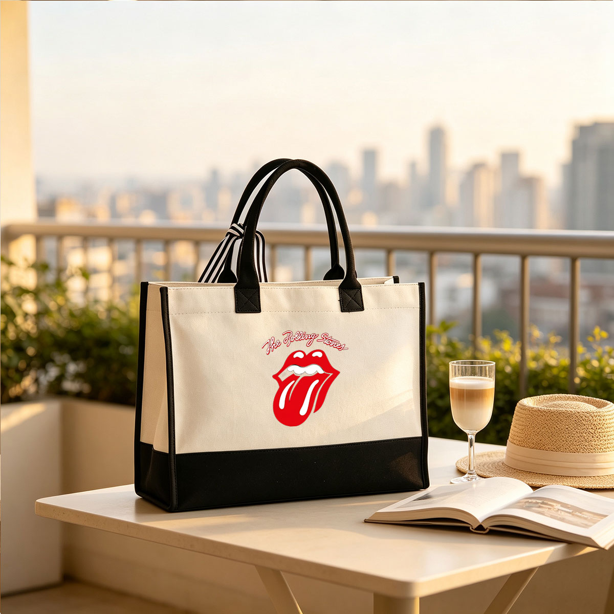 The Rolling Stones - Iconic Lip and Tongue Logo - Canvas patchwork gift tote bag