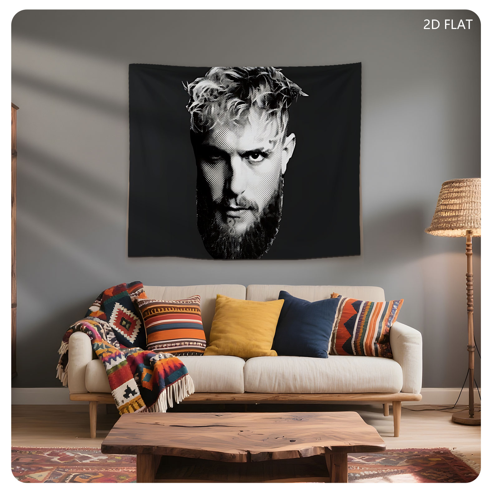 Jesus Christ with Crown of Thorns, Black and White Portrait - Tapestry