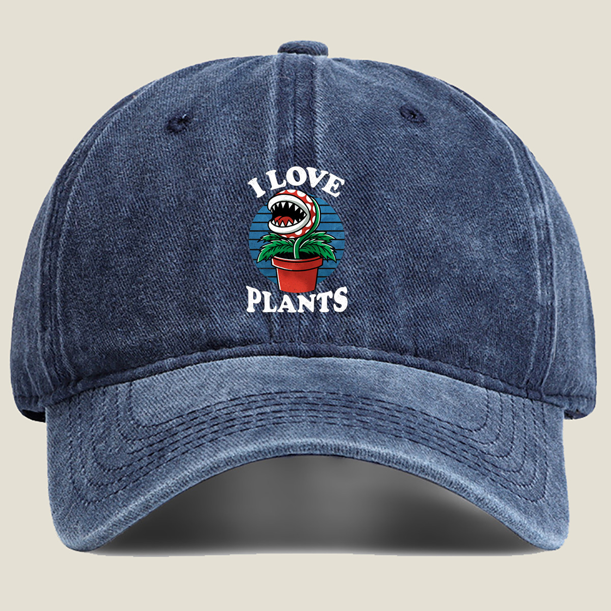 I Love Plants - Piranha Plant - Washed Denim - Baseball Cap