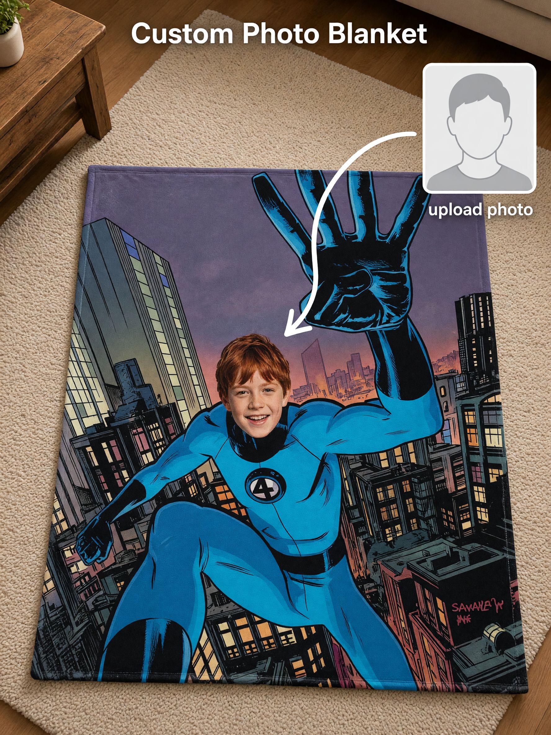 Custom Face Photo Superhero Flannel Throw Blanket, Ultra Soft Lightweight Comic Fleece Blanket, Ideal Personalized Gift