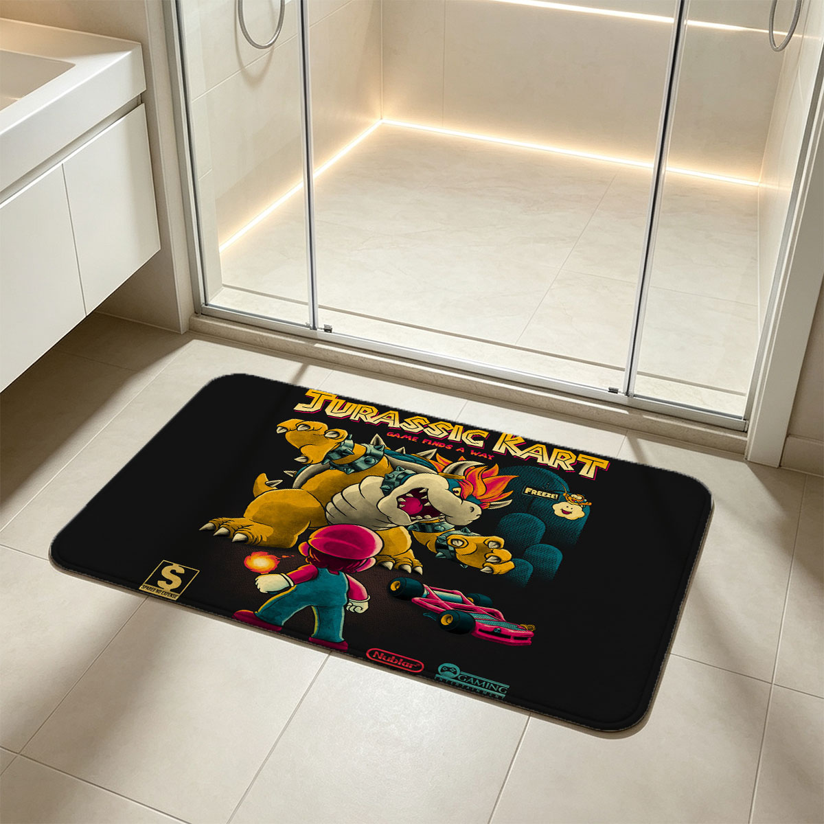 Jurassic Kart: Mario vs Bowser in a Prehistoric Race Adventure - Flannel floor mat