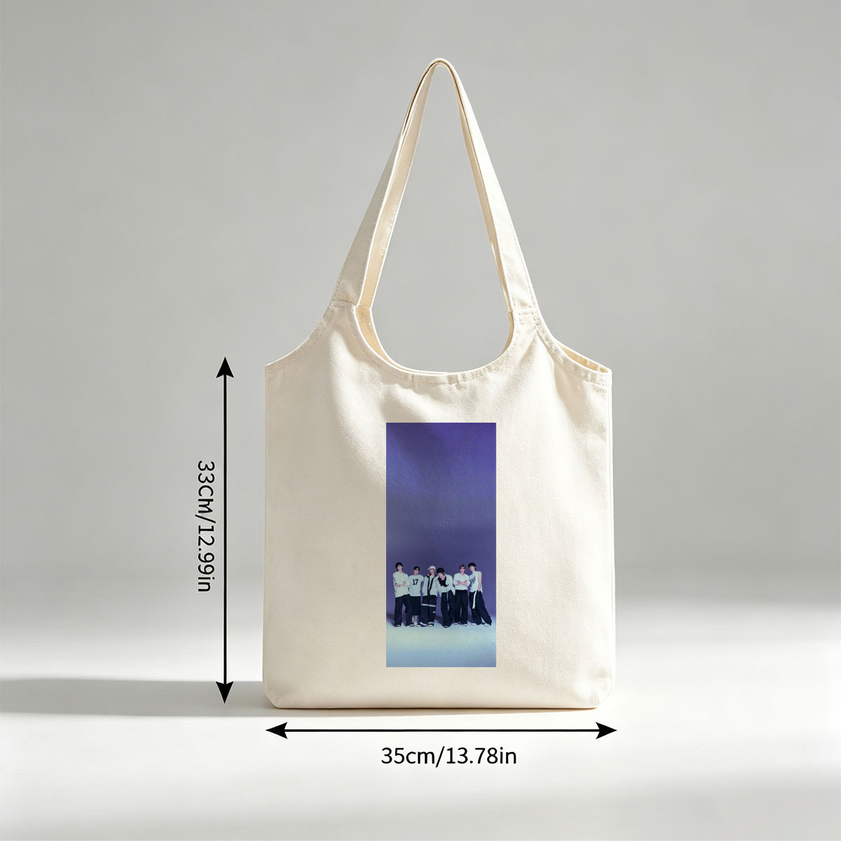 ENHYPEN Group Photo in Stylish White and Black Outfits Against a Purple Gradient Background - Canvas shoulder bags/