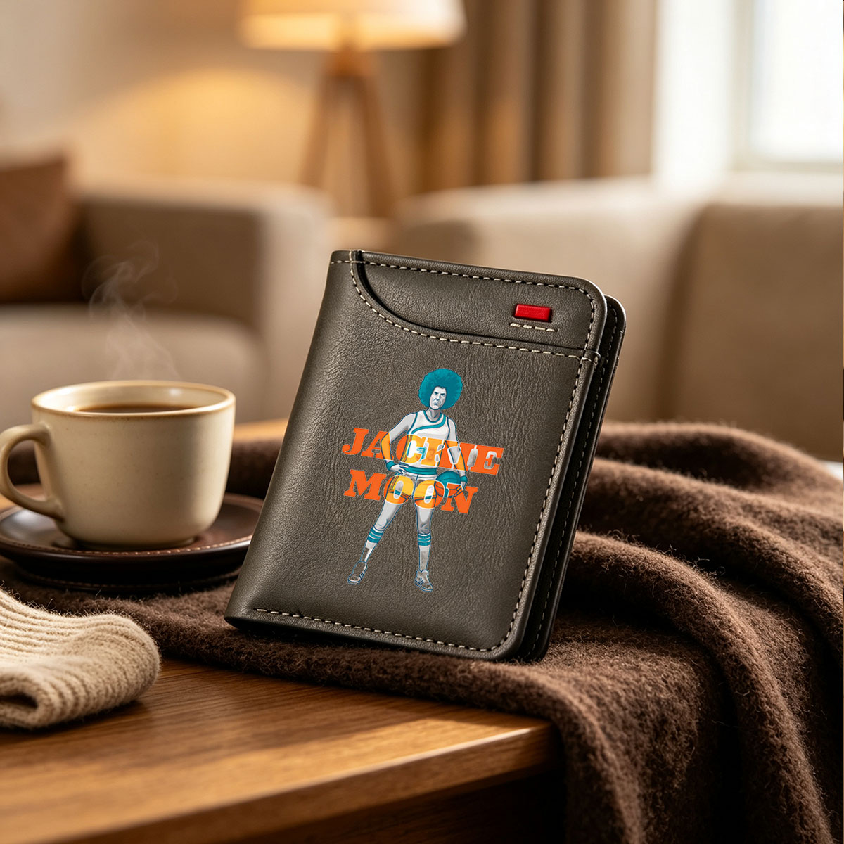 Jackie Moon: Basketball Star with Afro and Iconic Uniform - Vertical Style Wallet
