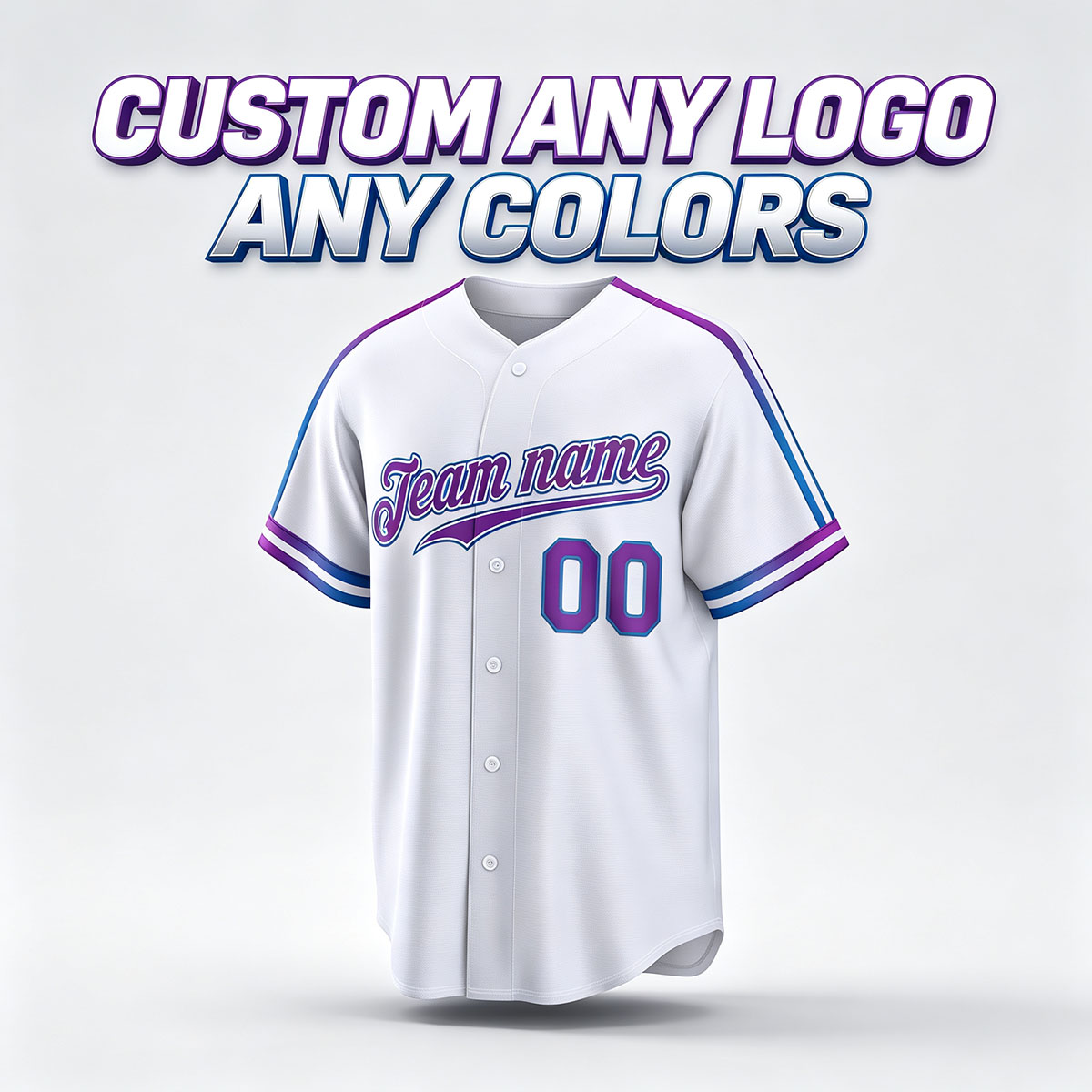 Custom Printed Kansas City Crown Letter Style Baseball Jersey White Gradient Blue Purple Button Down Shirt for Men and Women