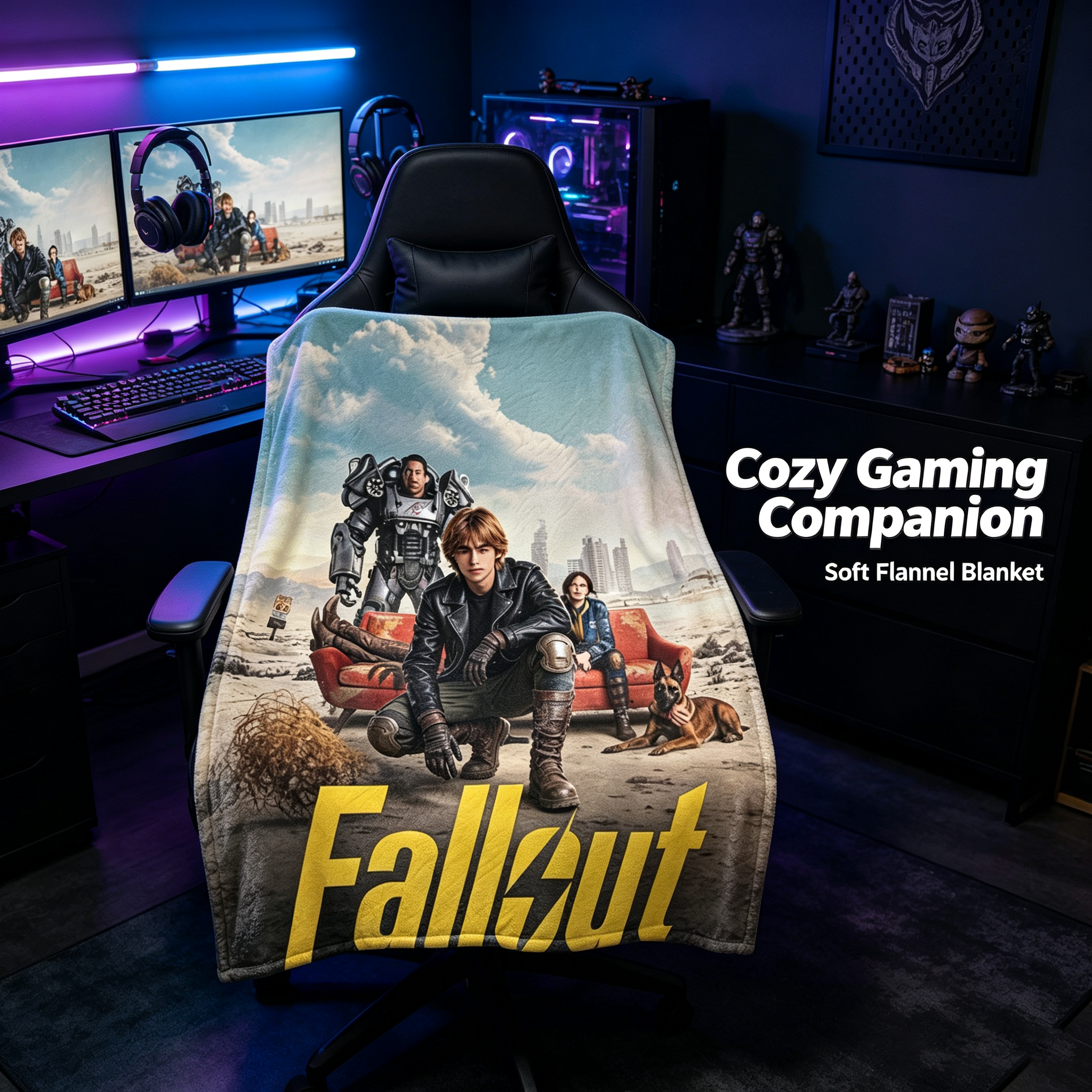 Custom Face Blanket Fallout IP Flannel Blanket for Couch, Bed, or Outdoor Use – Perfect Gift or Giveaway for Fans