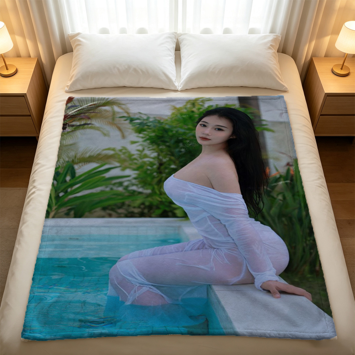 Cowgirl Bikini Girl in Kitchen - Blanket
