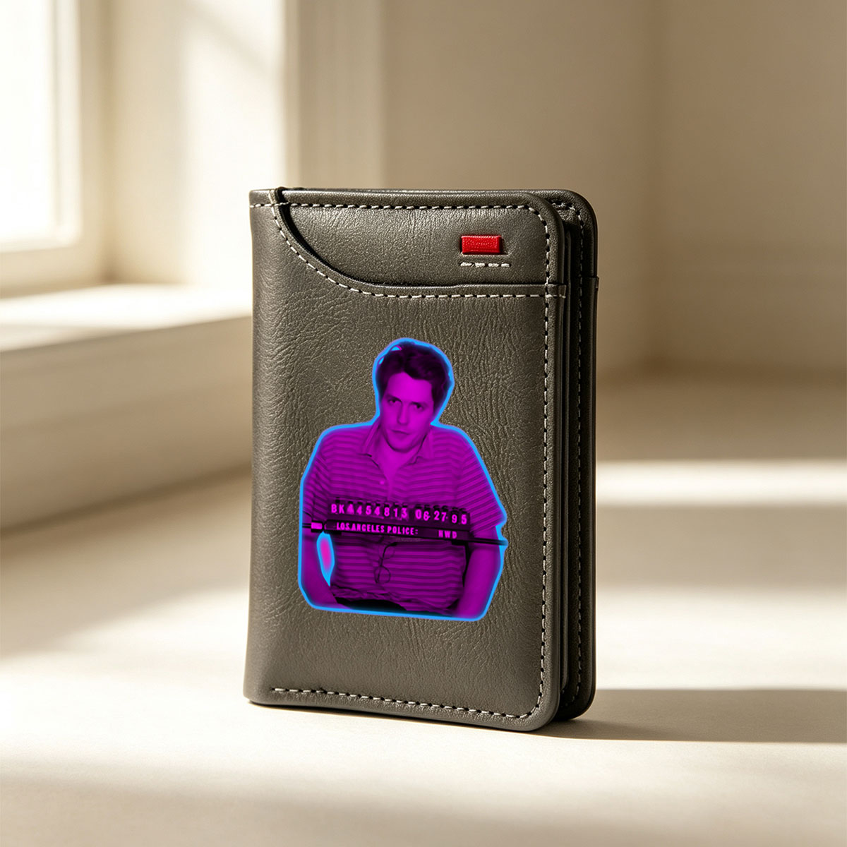 Hugh Grant Mugshot Style Photo - Los Angeles Police Department, 06-27-95 - Vertical Style Wallet