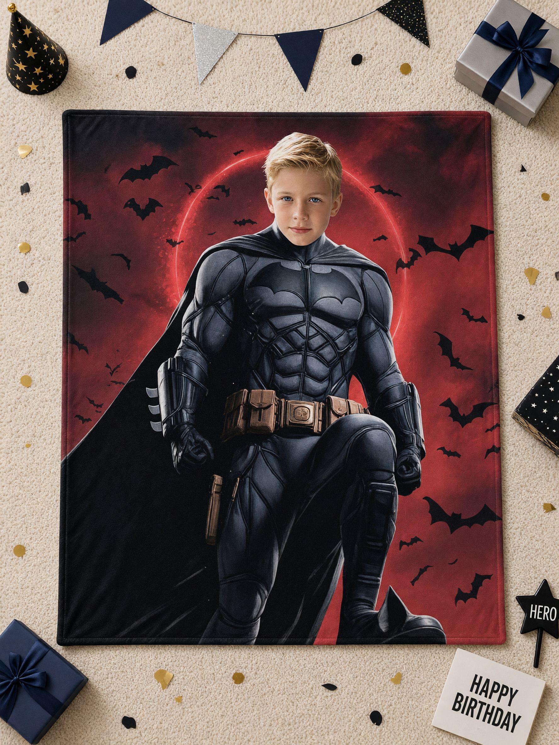 Custom Superhero Face Photo Blanket Personalized Flannel Fleece Throw Skin Friendly Cozy Warm Gift for Kids