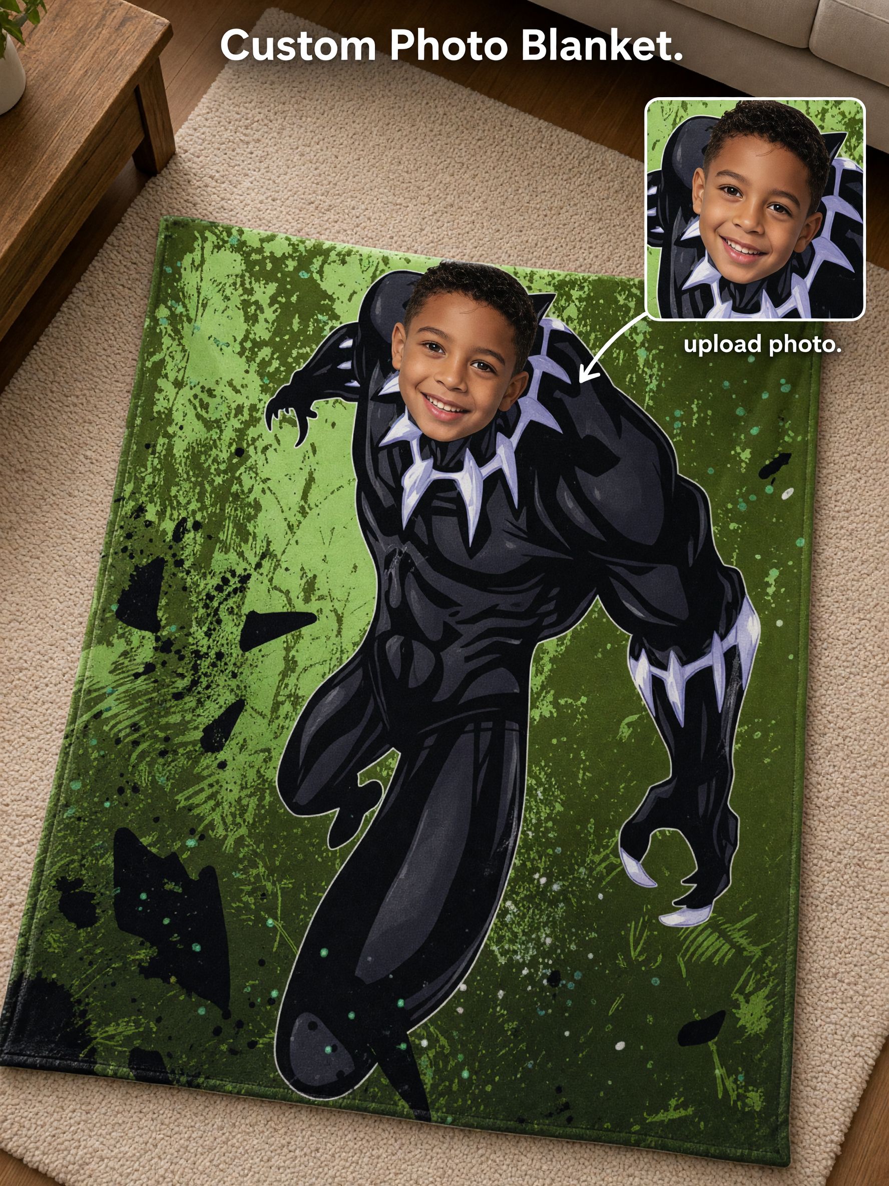 Personalized Superhero Photo Blanket Custom Face Soft Flannel Fleece Throw Cozy Gift for Kids and Comic Movie Lovers
