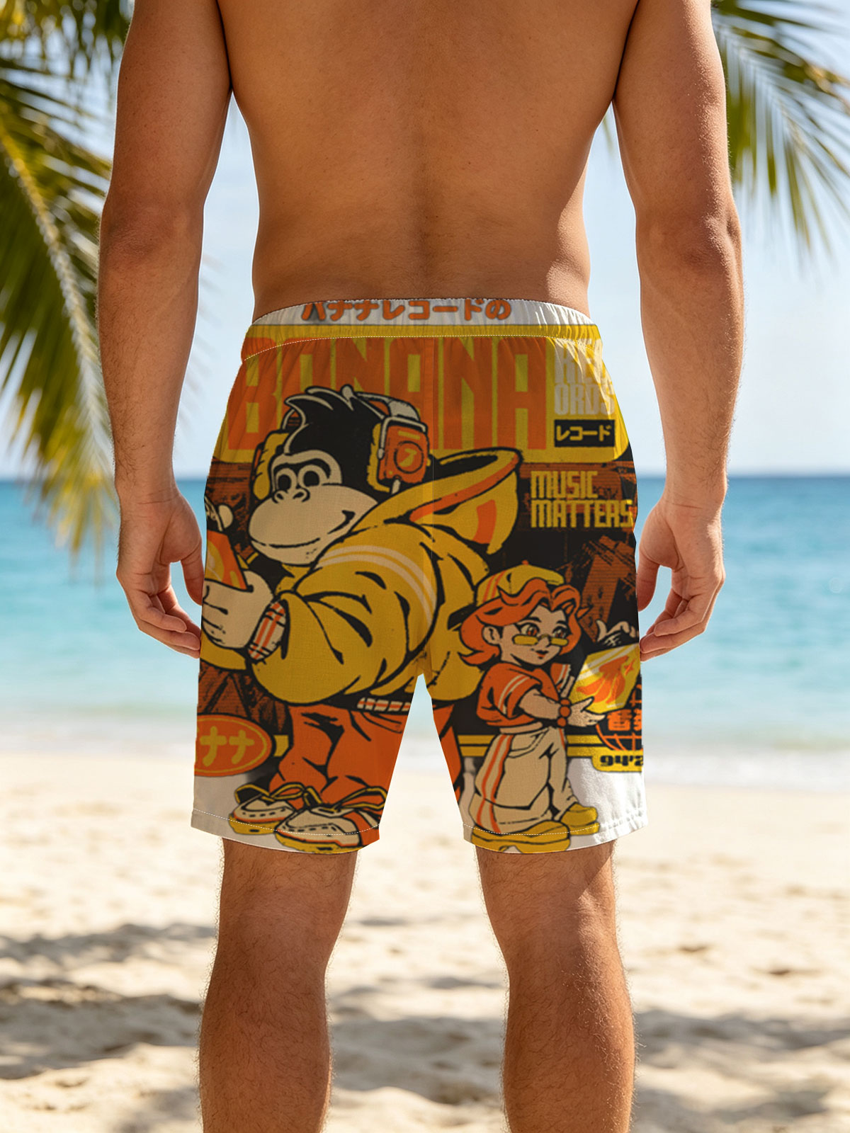 Banana Records: Monkey DJ and Girl with Vinyl, Music Matters 94'25' -  Beach shorts
