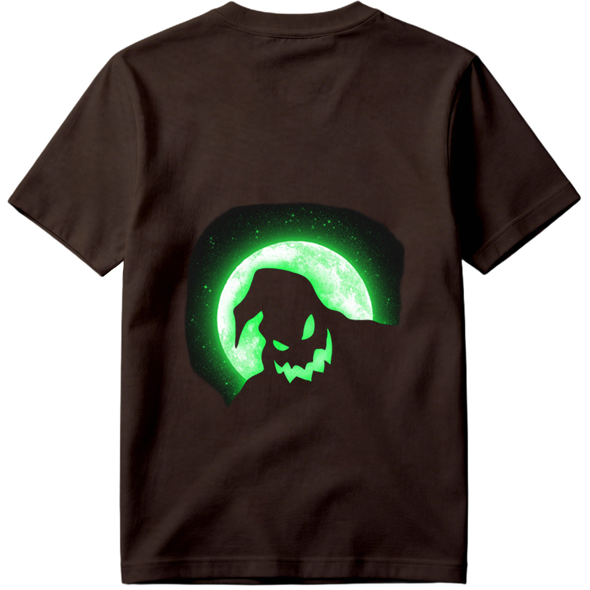 Pumpkin Head Silhouette Against Green Moon - Tee