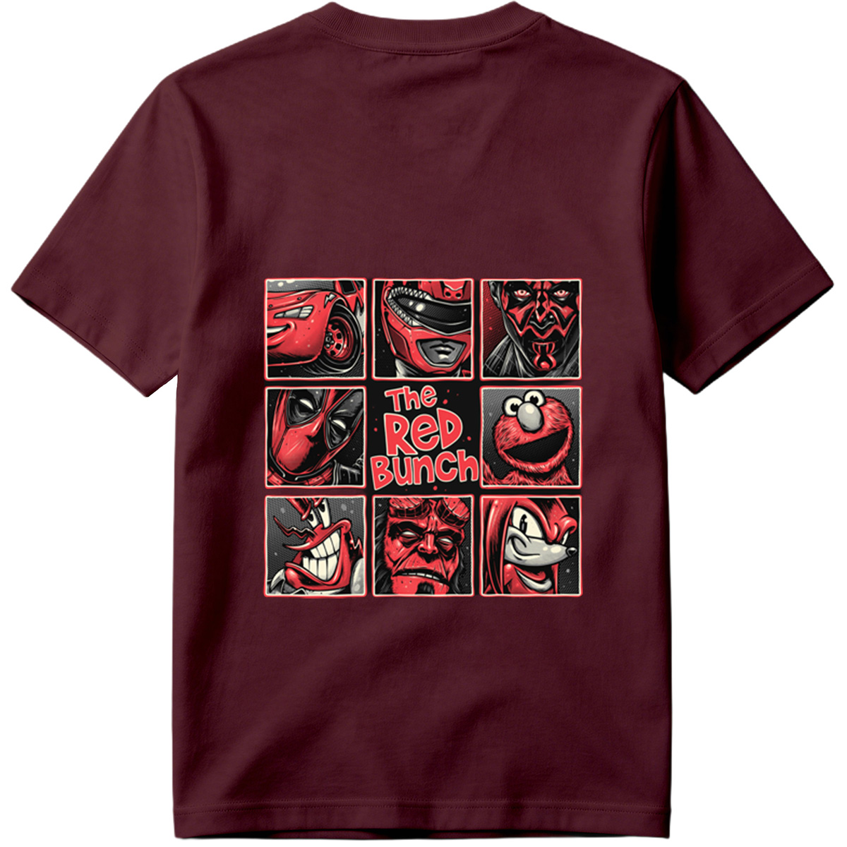 The Red Bunch: Lightning McQueen, Darth Maul, Deadpool, Elmo, Dr. Seuss's The Grinch, Hellboy, and Knuckles - Tee
