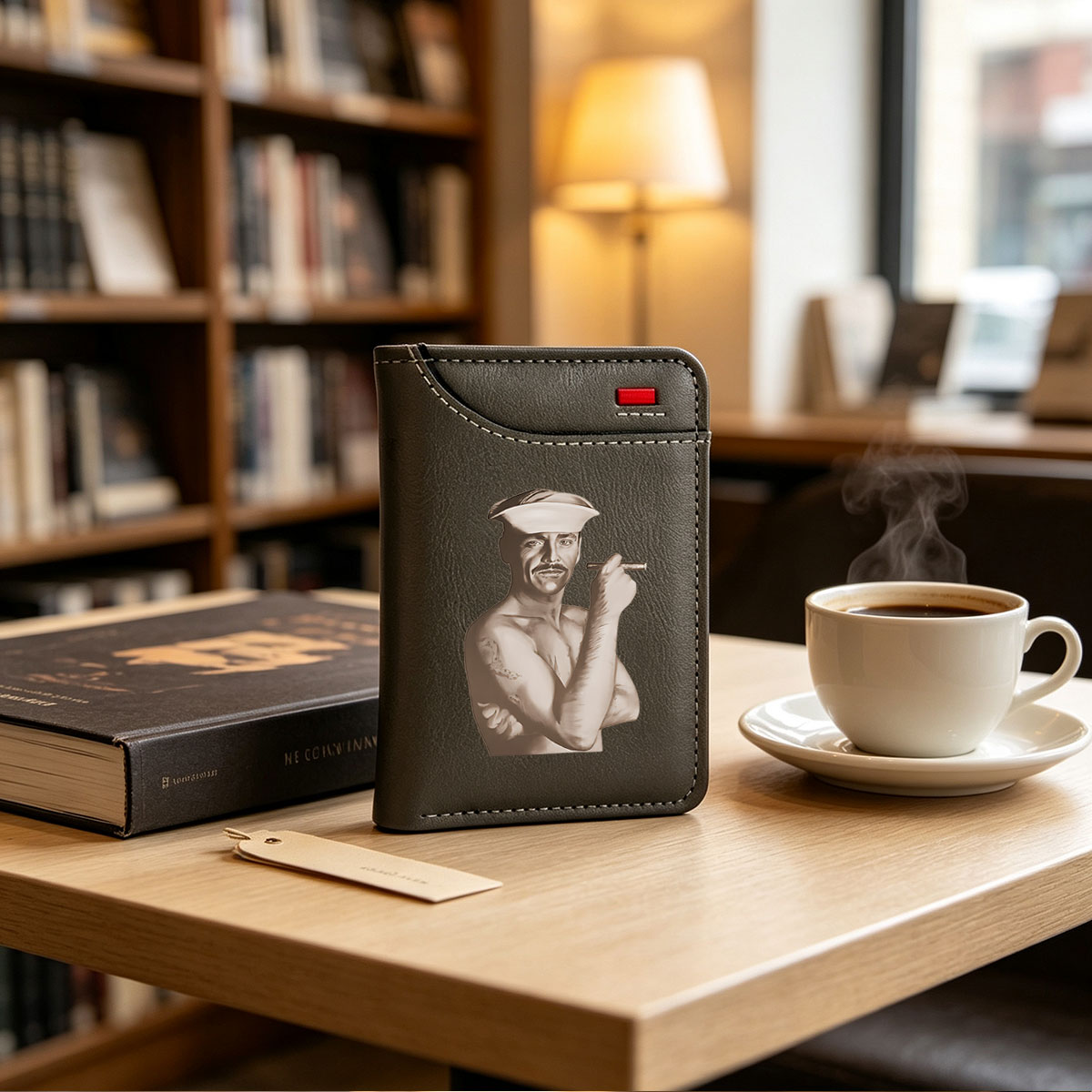 Sailor with Cigar and Tattoo, Sepia Portrait - Vertical Style Wallet