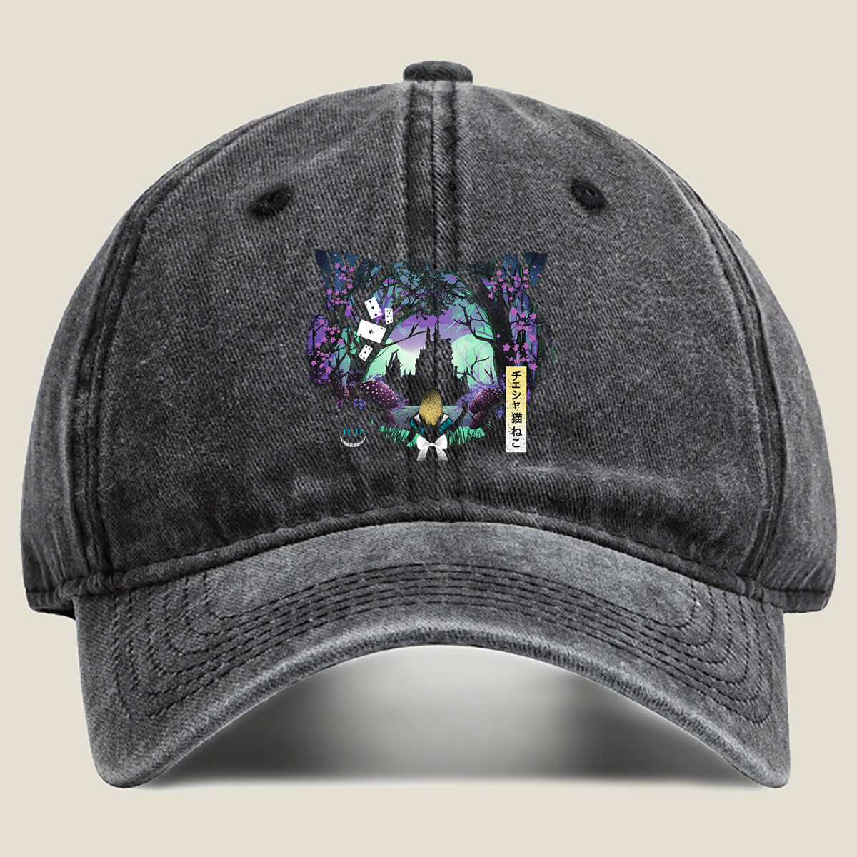 Alice in Wonderland: Cheshire Cat and Alice - Washed Denim - Baseball Cap