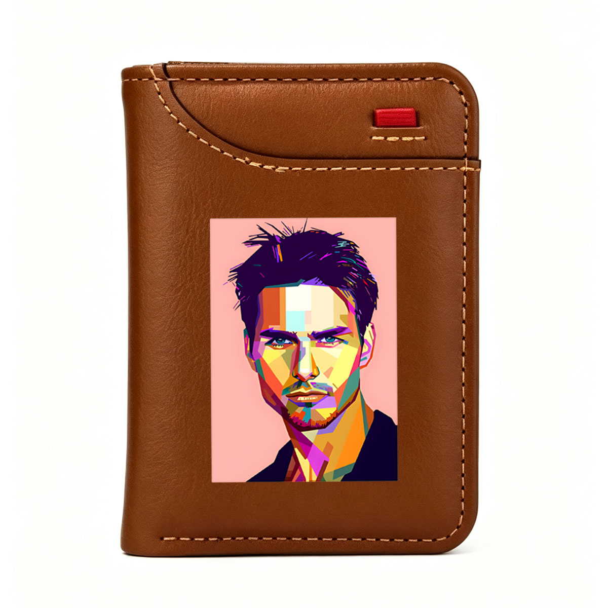 Colorful Geometric Portrait of a Man with Vibrant Facial Features - Vertical Style Wallet
