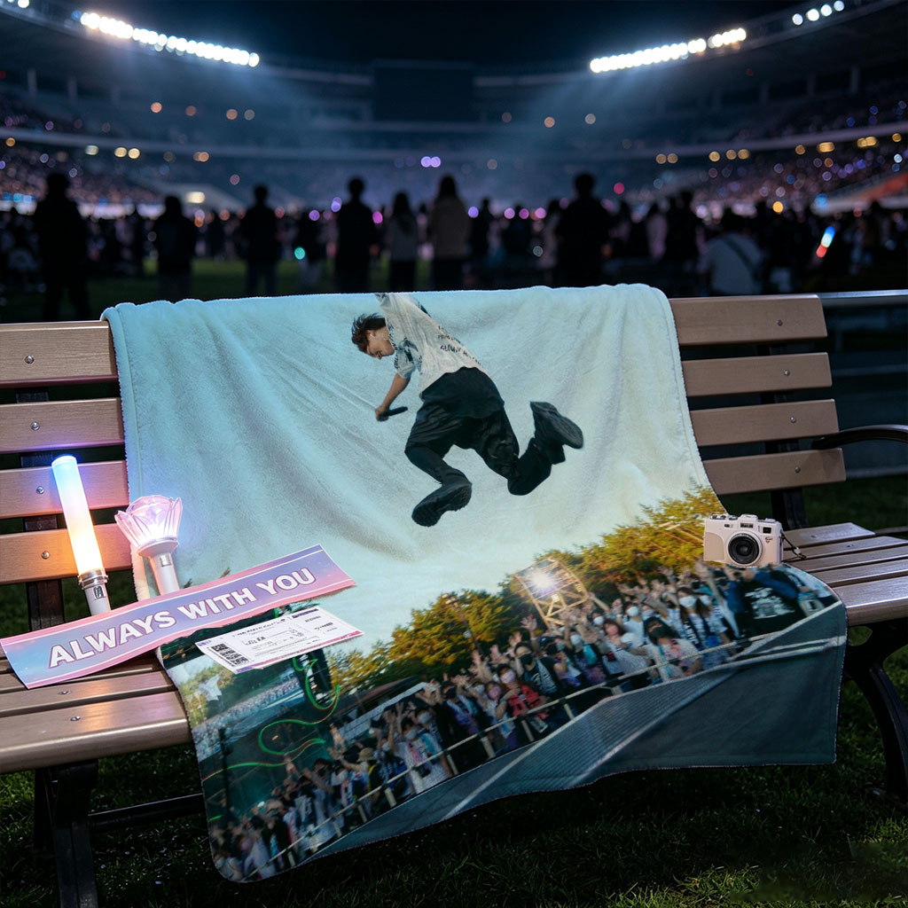 Skateboarder in Mid-Air Trick at Outdoor Festival with Crowd Watching - Blankets