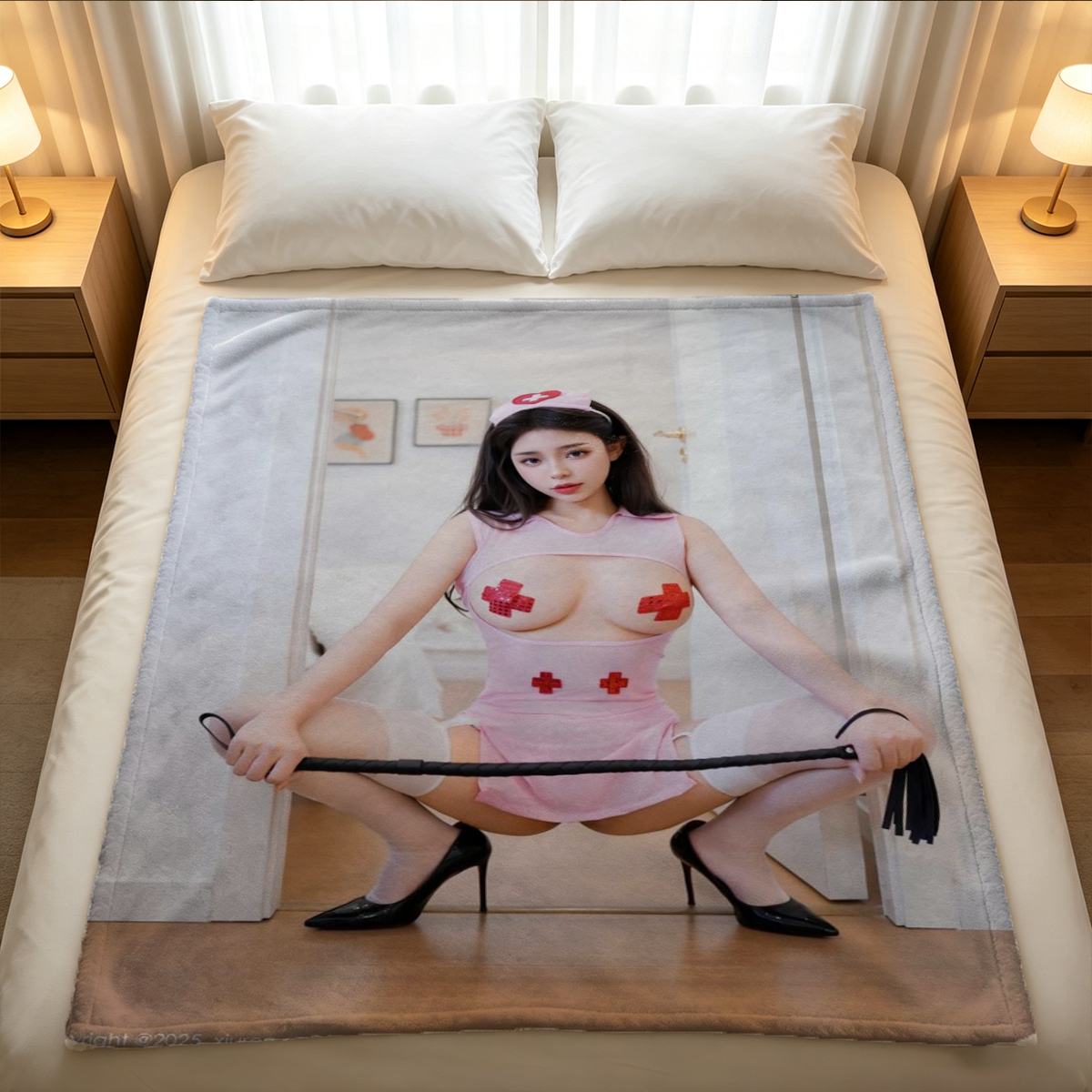 Nude Woman with Brown Hair Holding a Lemon on Wooden Table - Blanket