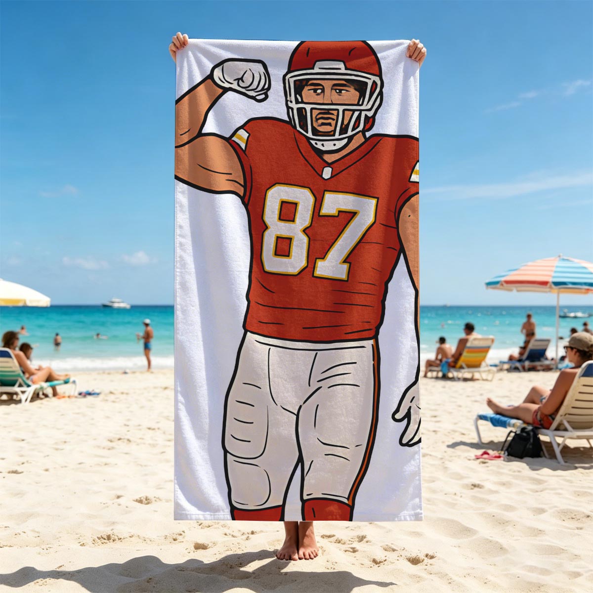 American Football Player #87 Flexing Muscle - Beach towels