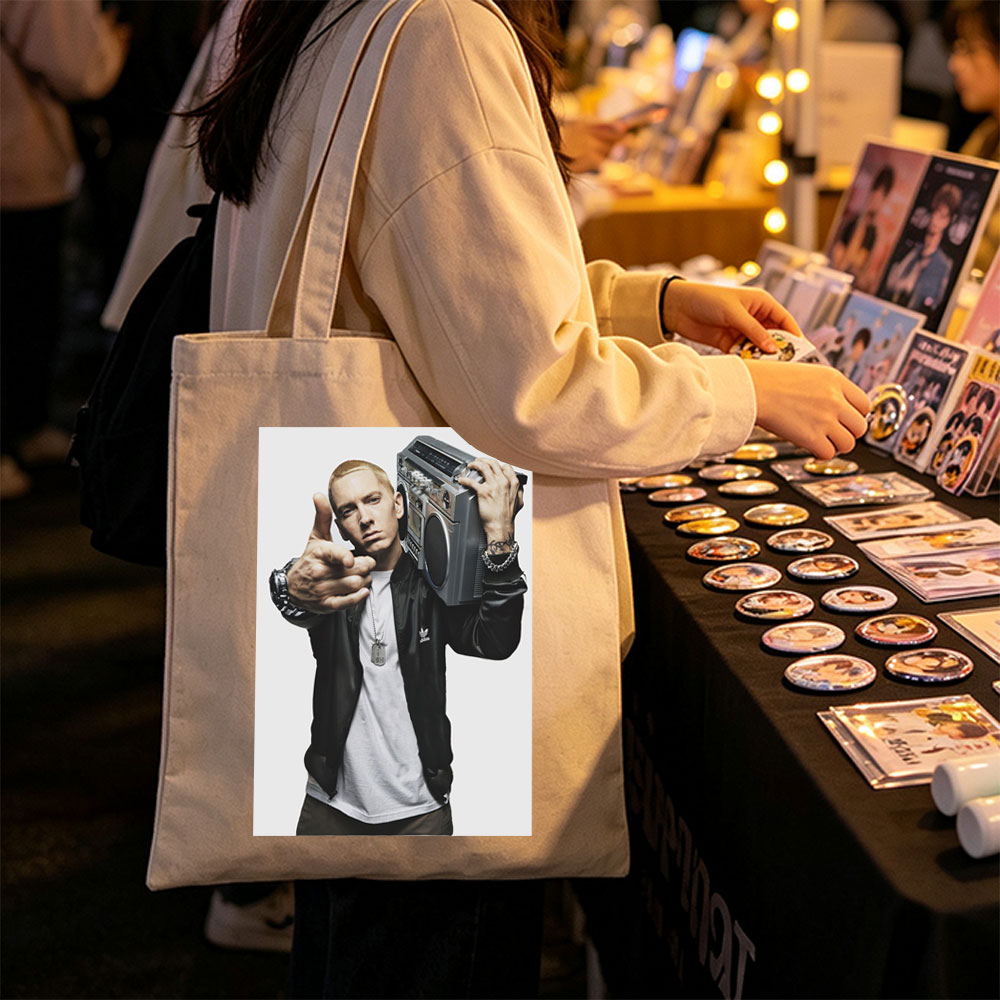Eminem Holding Boombox Pointing at Camera in Iconic Pose - Canvas tote bags