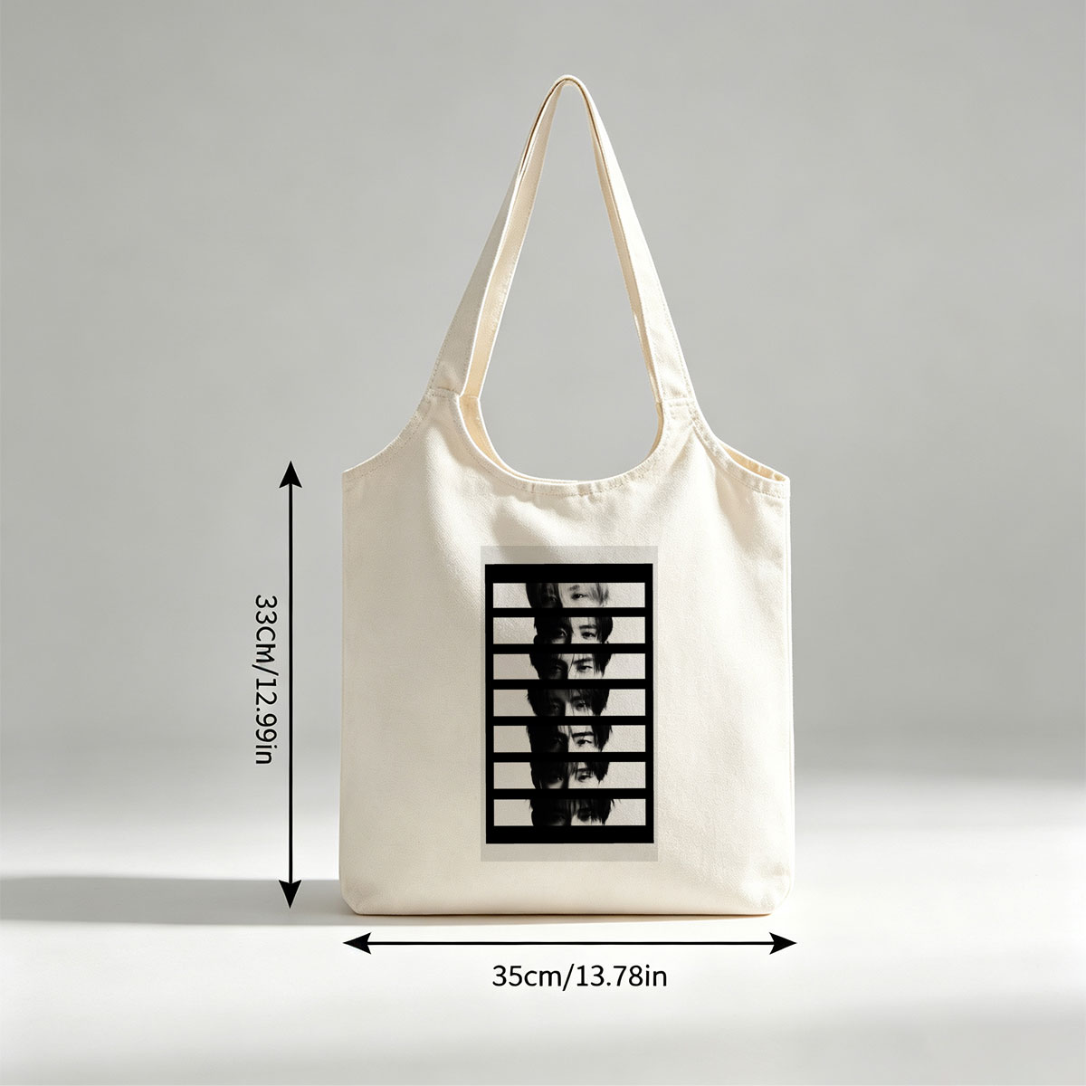 BTS Members in Black and White Striped Portrait with Fragmented Faces - Canvas shoulder bags/