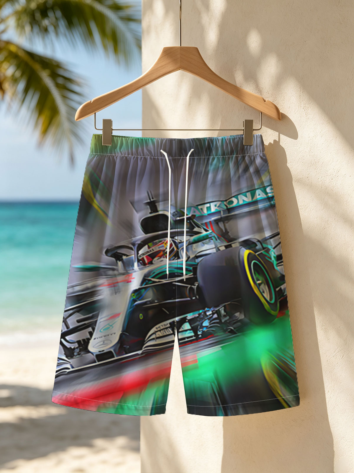 Mercedes-AMG Petronas F1 Car in High-Speed Action -  Beach shorts