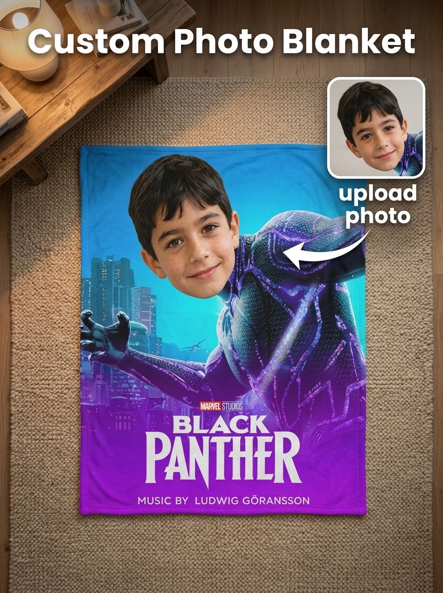 Custom Face Superhero Flannel Fleece Blanket Personalized Photo Throw for Kids Adults Cozy Birthday Gift