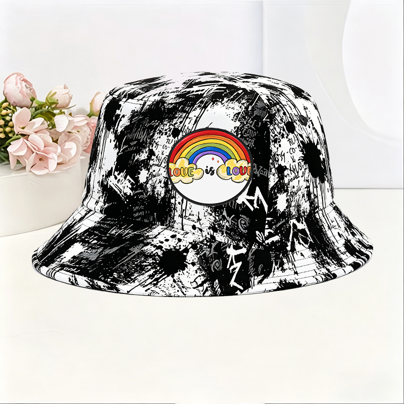 Unisex Classic Graffiti Bucket Hat with Rainbow Love is Love Print | Lightweight Sun Protection Hat for Outdoor Activities, Beach, Casual Wear | Perfect for Adults Seeking Comfort and Style