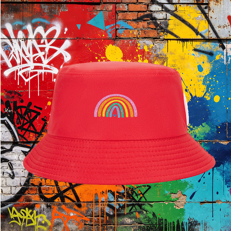 Unisex Classic Bucket Hat with Sparkle Rainbow Print and Heart Design - Perfect for Outdoor Activities, Beach, Travel, and Casual Wear - Ideal for Adults Seeking Fun, Fashionable Sun Protection