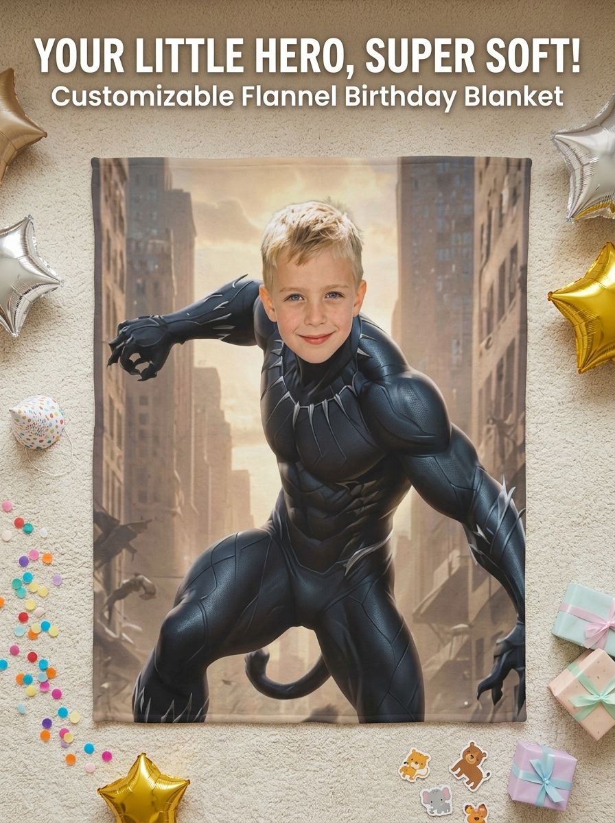 Custom Superhero Photo Blanket Personalized Face Flannel Fleece Throw Skin Friendly Anti Pilling Bed Couch Gift