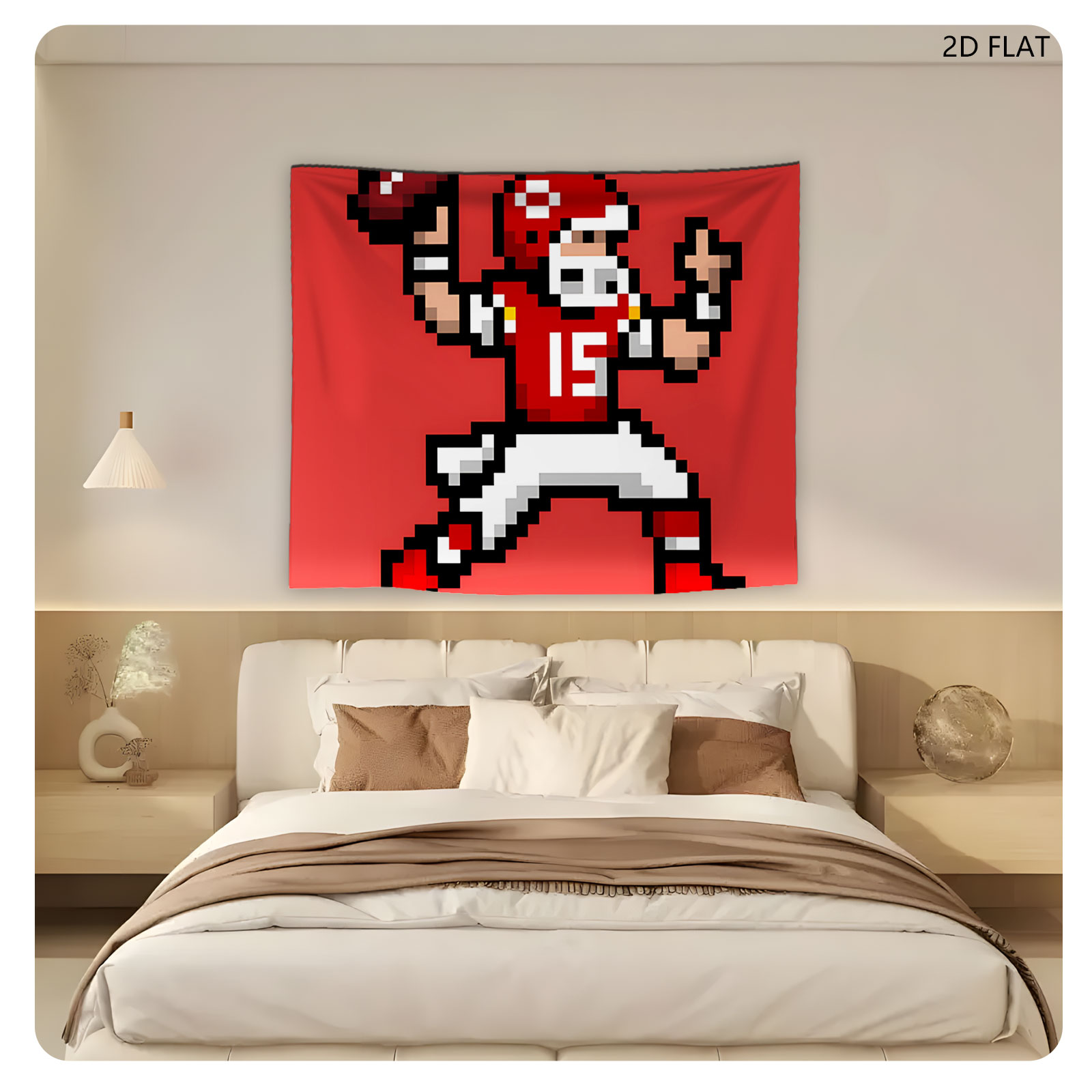 Pixel Football Player in Red Uniform, Number 15, Celebrating with Ball - Tapestry