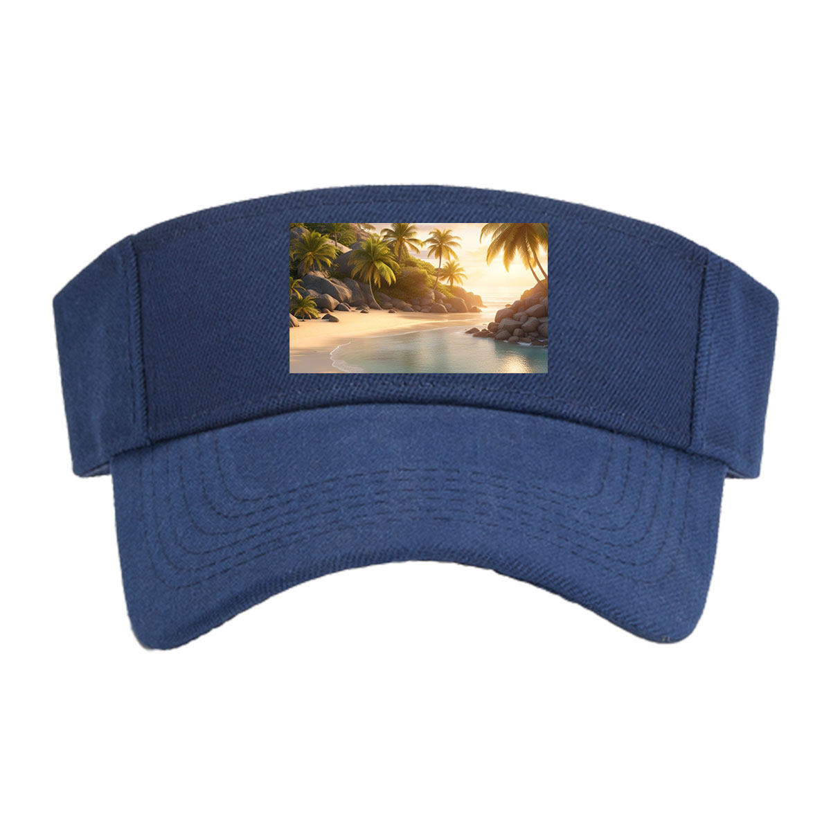 Serene Tropical Beach at Sunset with Palm Trees and Calm Waters -  Visor cap
